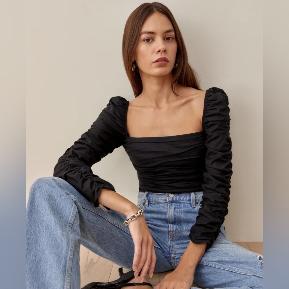 Reformation Jodi Black Ruched Top M/L